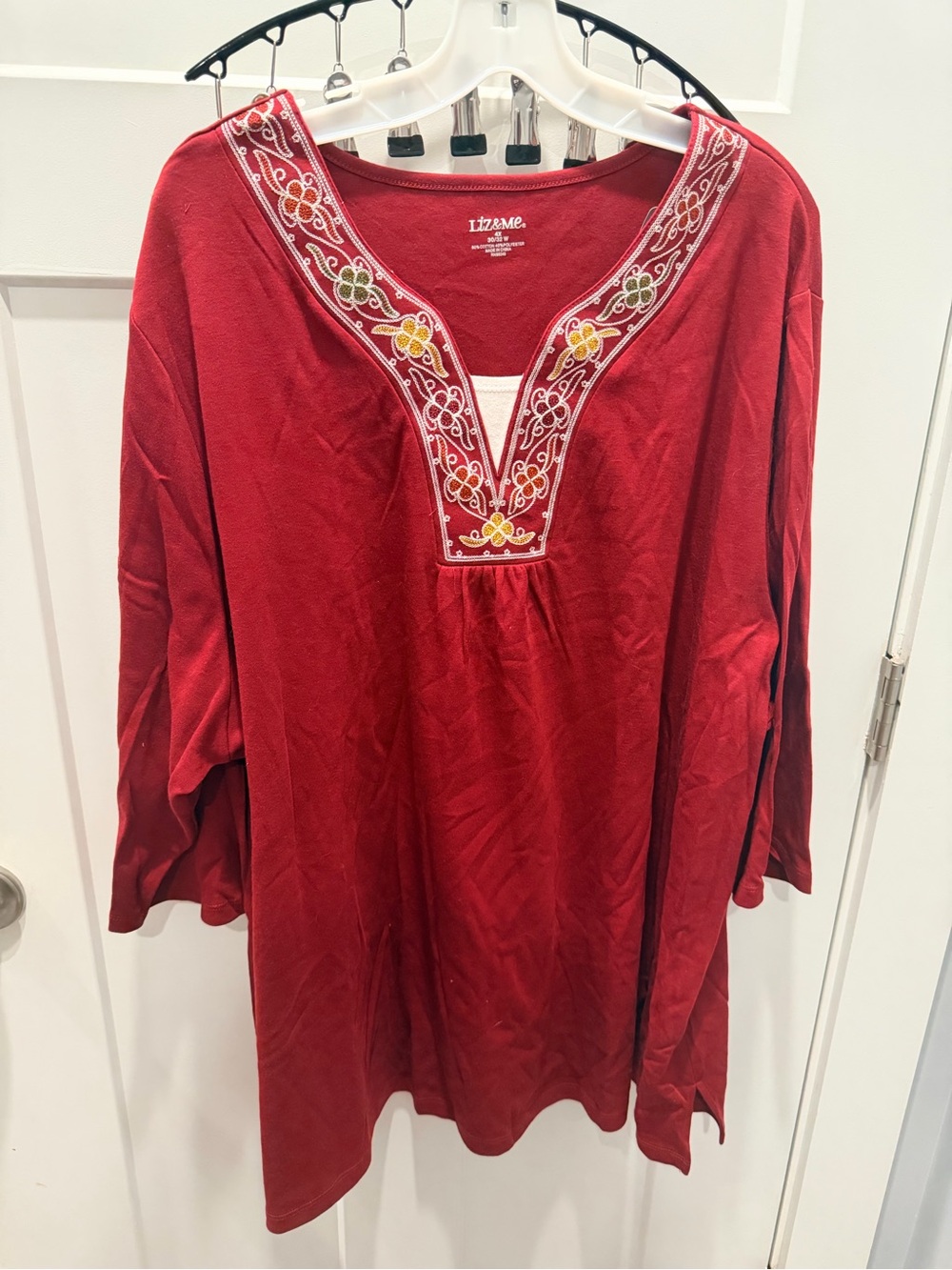 NWT Liz & Me Red Embroidered Tunic Top 4X 30-32W Plus Size Boho